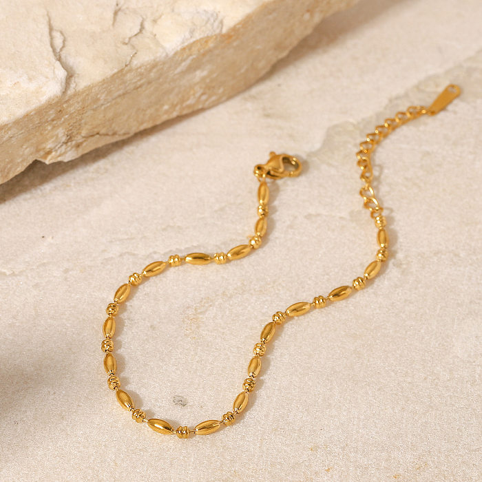 Bracelet de haricot en acier inoxydable géométrique à perles ovales en or 18 carats