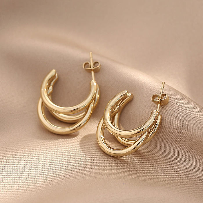 1 paire de clous d'oreilles en acier inoxydable plaqué or 14 carats, Style Simple, couleur unie