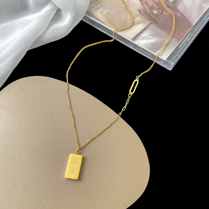 Collar chapado en oro de 18 quilates con revestimiento de acero inoxidable cuadrado de estilo simple Glam