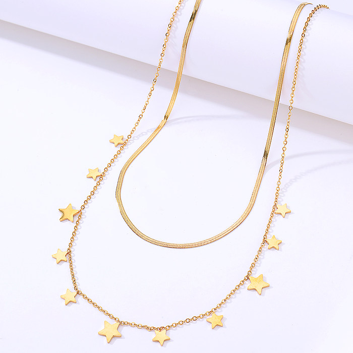 Modische Doppelschicht-Pentagramm-Halskette aus galvanisiertem 18-Karat-Gold aus Edelstahl