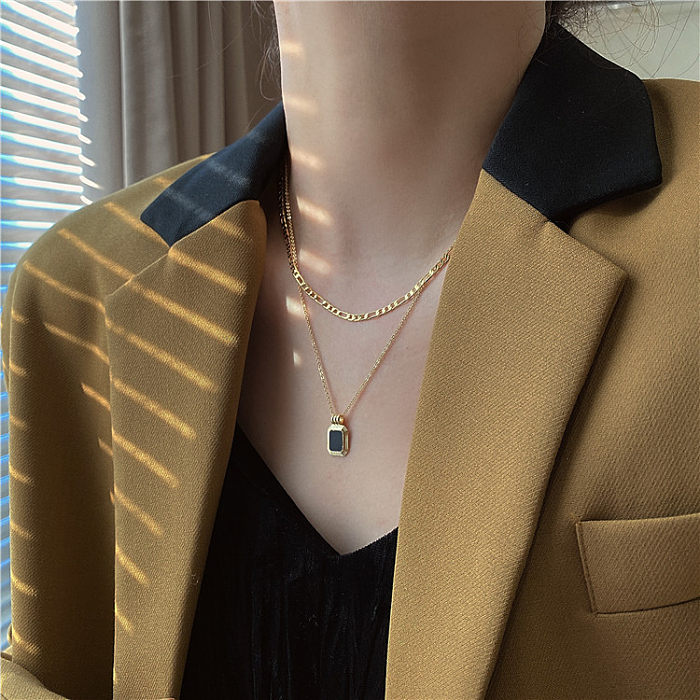 Vintage Style Square Stainless Steel Plating 18K Gold Plated Layered Necklaces