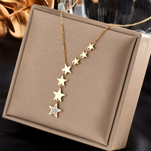 Fashion Simple Stainless Steel Necklace Five-pointed Star Tassel Necklace