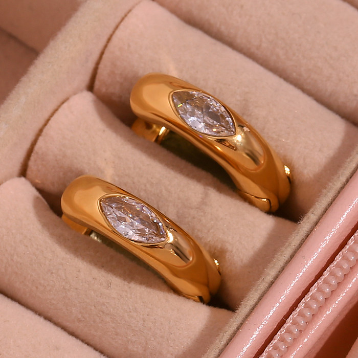 1 Pair Simple Style Solid Color Plating Inlay Stainless Steel  Zircon 18K Gold Plated Earrings