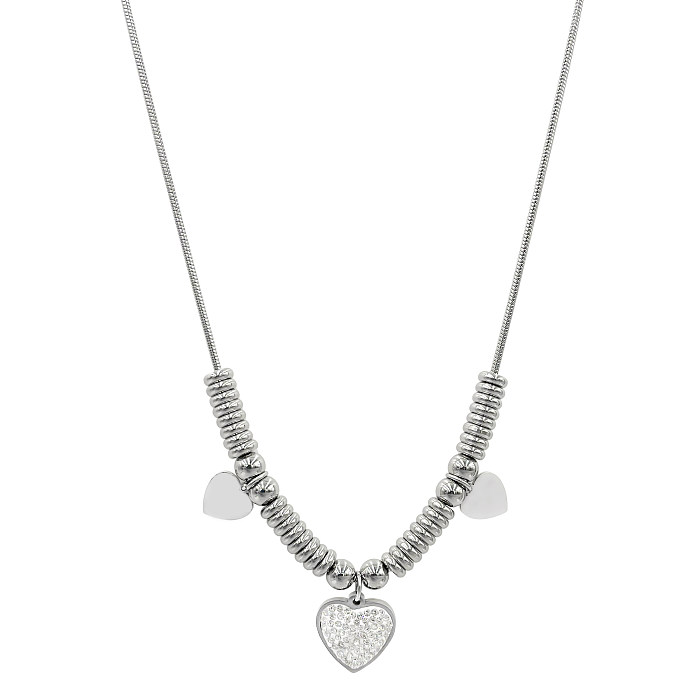 Hip-Hop Modern Style Heart Shape Stainless Steel  Polishing Inlay Rhinestones Pendant Necklace