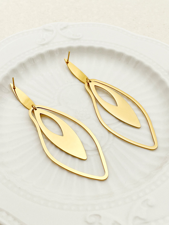 1 Pair Elegant Leaves Plating Hollow Out Stainless Steel  Gold Plated Drop Earrings