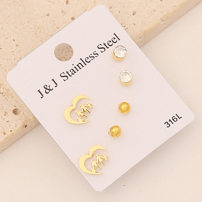 1 Set Simple Style Commute Cross Water Droplets Heart Shape Plating Hollow Out Inlay Stainless Steel  Zircon Ear Studs