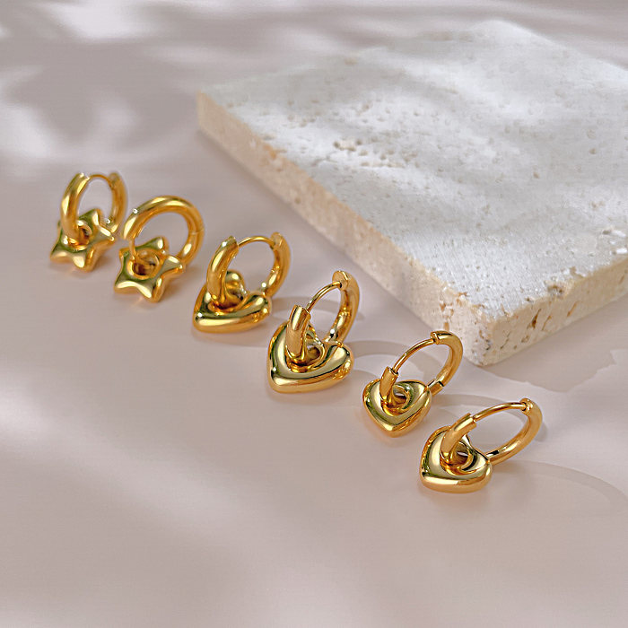 1 par de brincos de gota banhados a ouro de aço inoxidável estilo simples estrela em formato de coração