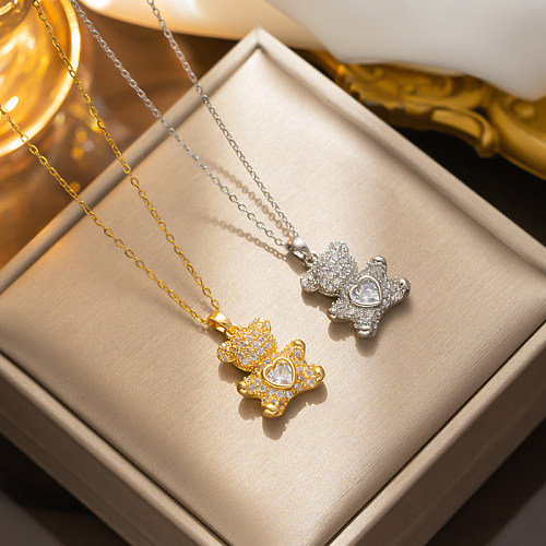 Simple Style Bear Stainless Steel  Plating Inlay Zircon 18K Gold Plated Pendant Necklace