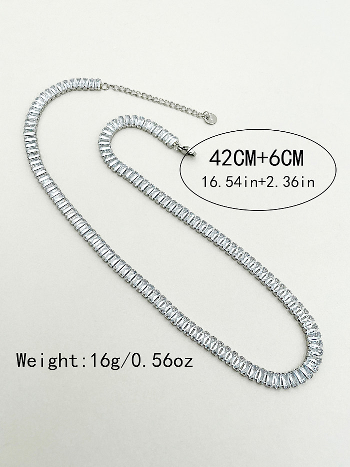 Elegant Luxurious Rectangle Stainless Steel  Polishing Inlay Zircon Necklace