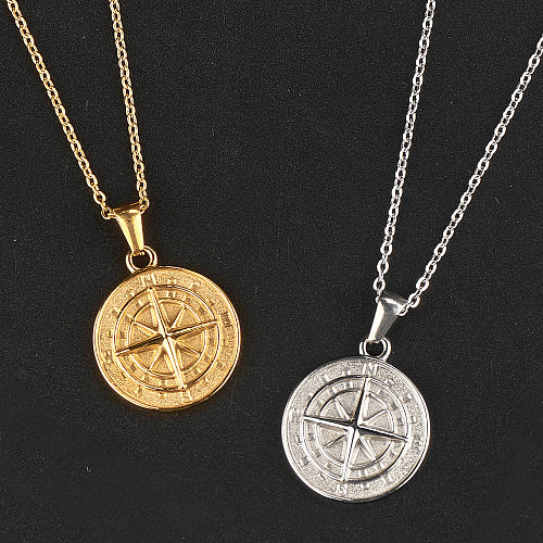 Fashion Compass Star Stainless Steel  Gold Plated Pendant Necklace 1 Piece