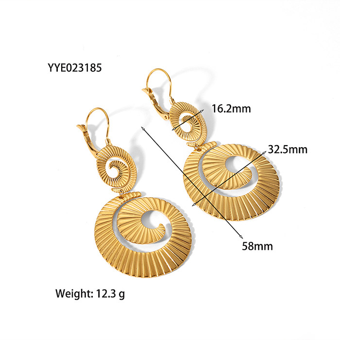 1 Pair Classical Bohemian British Style Spiral Stripe Asymmetrical Plating Stainless Steel  18K Gold Plated Drop Earrings