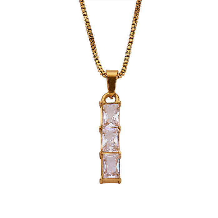 Baroque Style Vacation Simple Style Rectangle Stainless Steel  Inlay Zircon Pendant Necklace