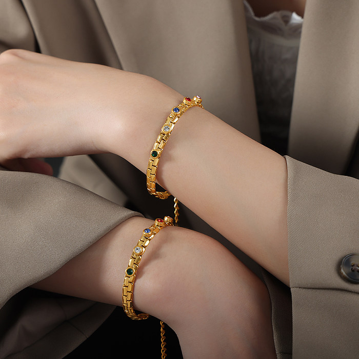 Großhandel Armbänder im französischen Stil mit süßer geometrischer Titanstahlbeschichtung und 18 Karat vergoldet