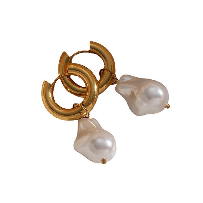 Boucles d'oreilles rétro en forme de gouttelettes d'eau irrégulières, 1 paire, en acier inoxydable, plaqué or, Imitation de perles