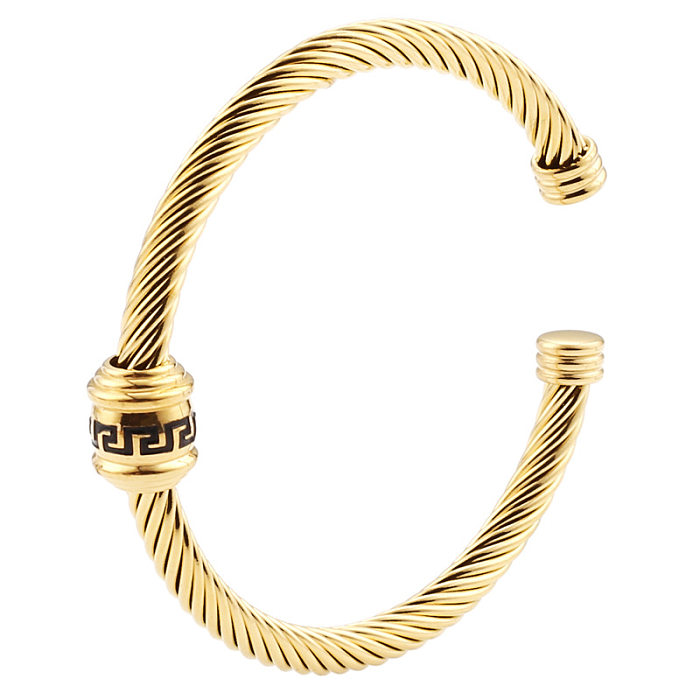 Bracelets de manchette plaqués or 18 carats, polissage en acier inoxydable à rayures spirales Hip-Hop