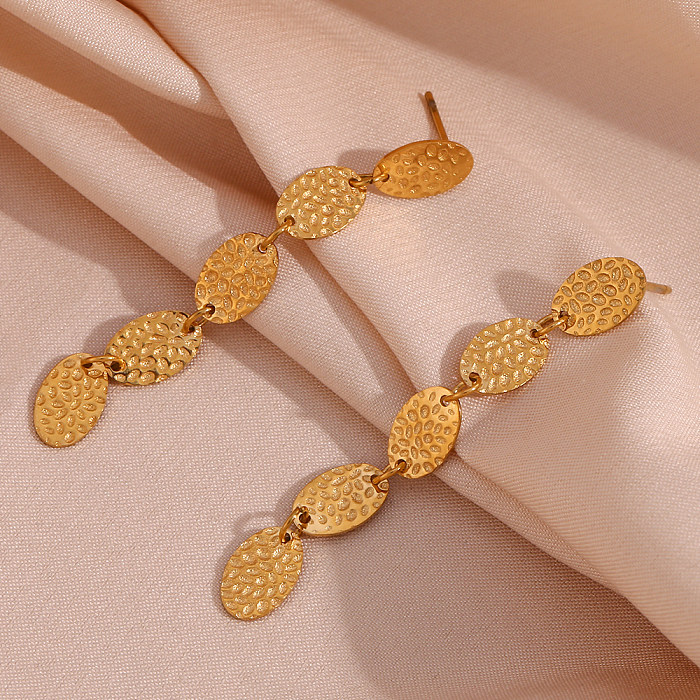 1 par de pendientes colgantes chapados en oro de 18 quilates con revestimiento de acero inoxidable ovalado estilo INS