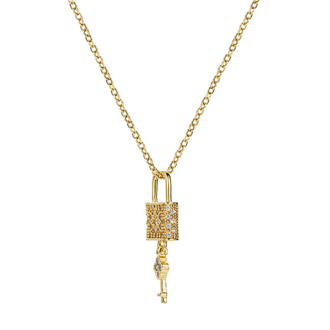 Retro-Diamantbesetzte Edelstahl-Halskette mit kleinem Schlossschlüssel im Großhandel