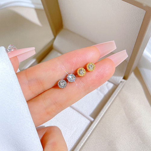 1 Pair Simple Style Commute Geometric Plating Inlay Stainless Steel Zircon Ear Studs