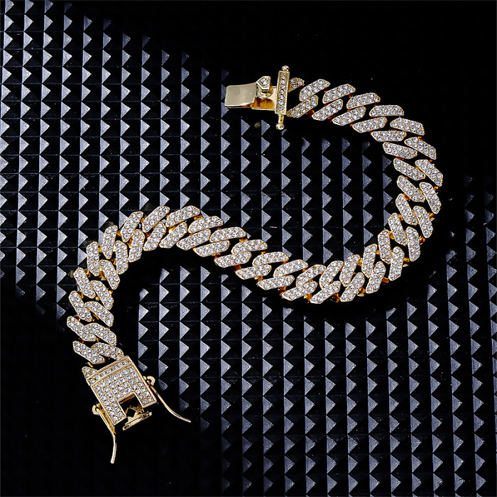 Atacado hip-hop estilo vintage estilo simples cor sólida chapeamento de aço inoxidável incrustação banhado a ouro pulseiras de zircônia banhadas a prata