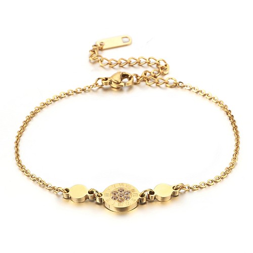 Bracelet rond en strass de Style coréen en acier inoxydable, bijoux, vente en gros