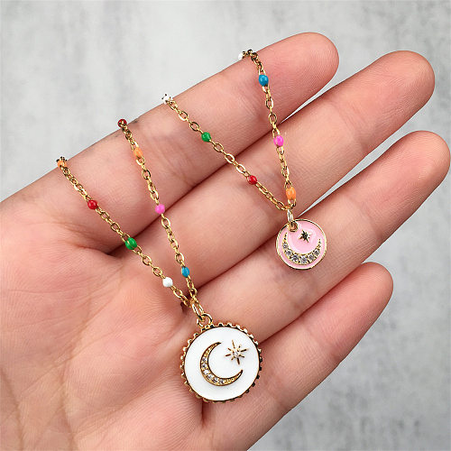 Trendy Stainless Steel  Dripping Oil Moon Necklace Wholesale jewelry