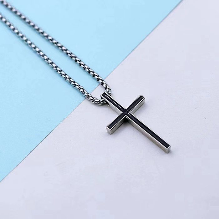 Hip-Hop Punk Cross Feather Stainless Steel Pendant Necklace Long Necklace