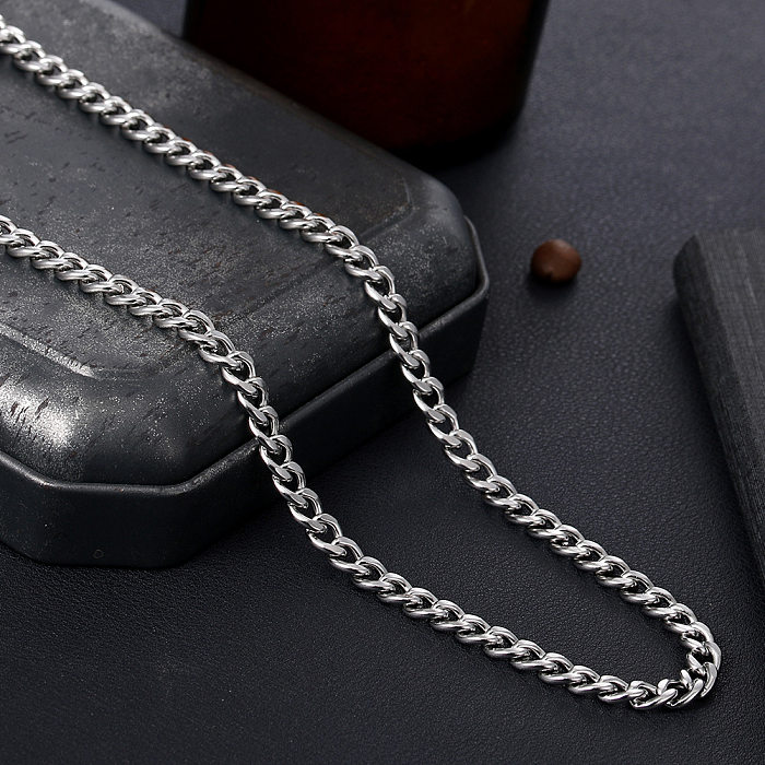 Simple Stainless Steel  Grinding Chain Hiphop Thick Necklace