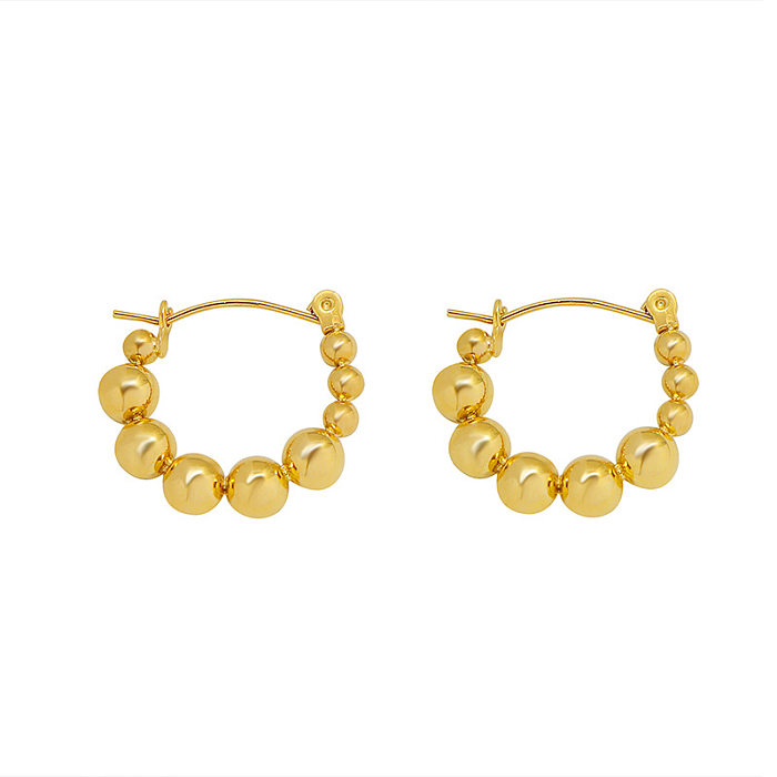 French Style Round Beads Stitching Geometric Stainless Steel 18k Gold Plated Earrings Wholesale