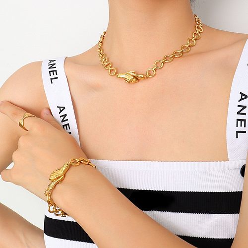 Women'S Retro Simple Style Hand Stainless Steel Bracelets Necklace Plating Stainless Steel  Necklaces