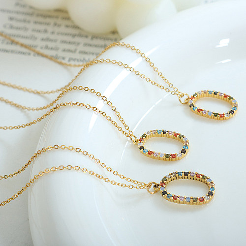 Fashion Oval Stainless Steel Pendant Necklace Plating Zircon Stainless Steel  Necklaces