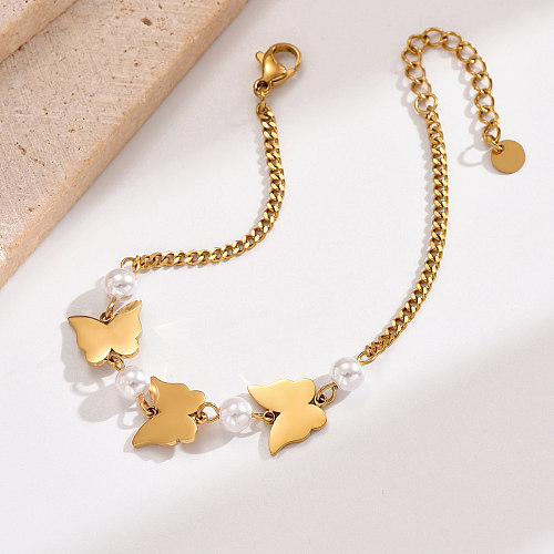 Wholesale French Style Modern Style Classic Style Butterfly Stainless Steel Plating Gold Plated Bracelets