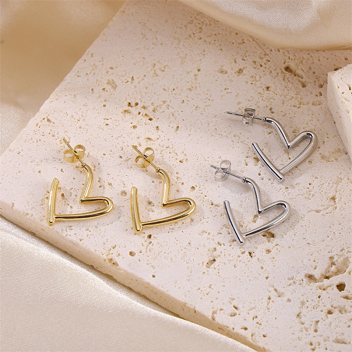 1 Pair Casual Simple Style Classic Style Heart Shape Plating Stainless Steel  18K Gold Plated Ear Studs