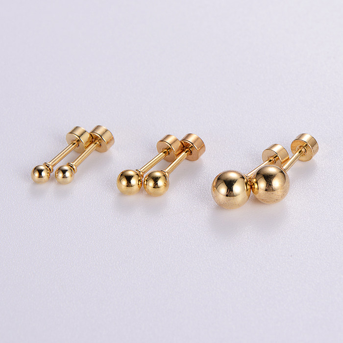 12 Pairs Simple Style Classic Style Round Polishing Plating Stainless Steel  18K Gold Plated Ear Studs