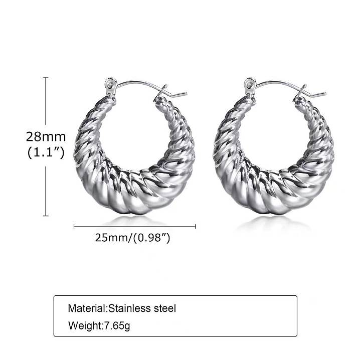 1 Pair Original Design Solid Color Spiral Stripe Plating Stainless Steel Hoop Earrings