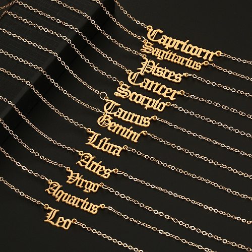 Colar de ouro virgem com pingente de aço inoxidável com 12 constelações da moda