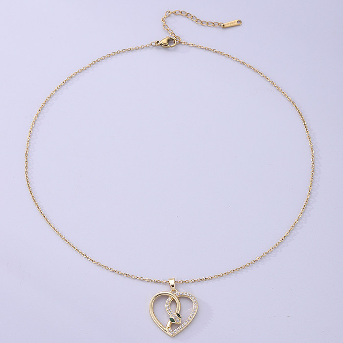 Korean Style Heart Shape Snake Stainless Steel  Plating Inlay Zircon 18K Gold Plated Necklace