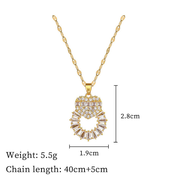Simple Style Heart Shape Stainless Steel  Artificial Gemstones Plating Inlay Artificial Gemstones Gold Plated Pendant Necklace