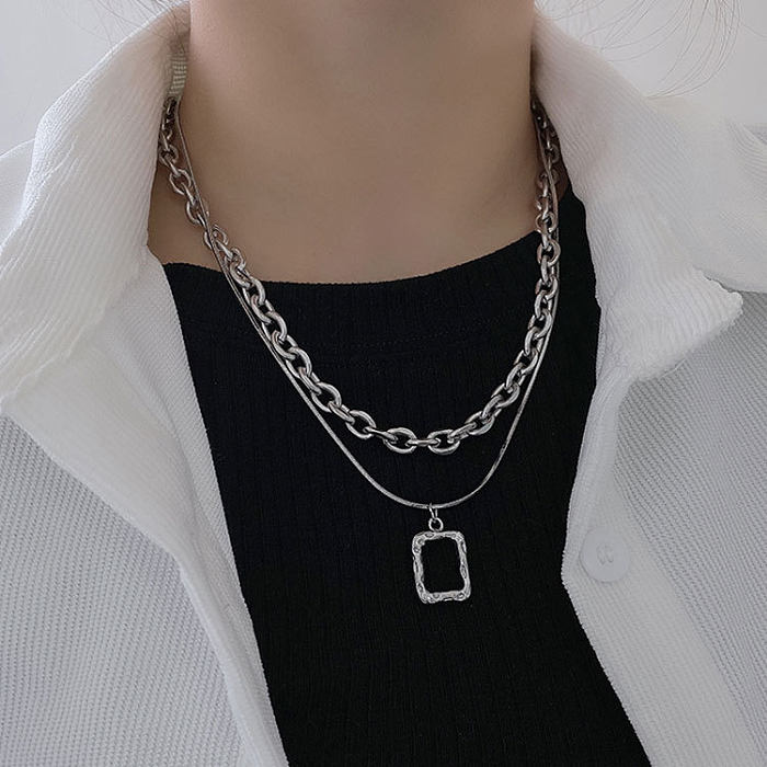 Hip-Hop Streetwear Geometric Stainless Steel  Stainless Steel Polishing Layered Necklaces Sweater Chain