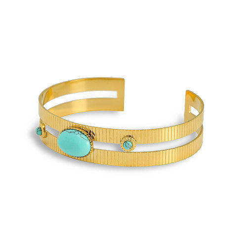 Bracelet rond plaqué or 14 carats avec incrustation de pierre naturelle de style français de style IG