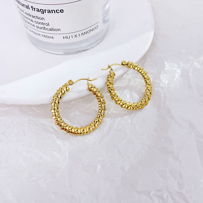 1 paire de boucles d'oreilles style vintage plaquées couleur unie en acier inoxydable plaqué or blanc 14 carats