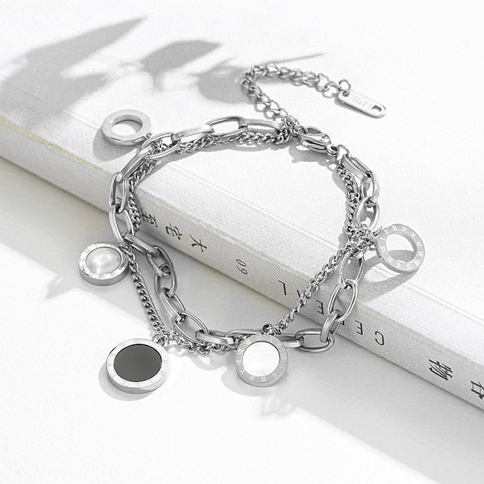 Bracelets de coquille d'incrustation de placage d'acier de titane de numéro rond de style simple décontracté