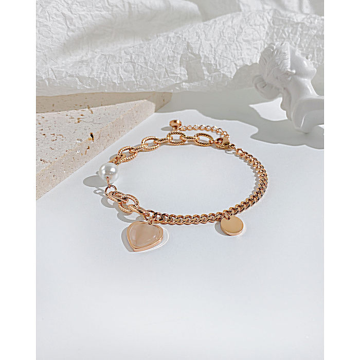 Chaîne de bracelets de perles artificielles en acier inoxydable en forme de coeur de mode sans bracelets en acier inoxydable incrustés