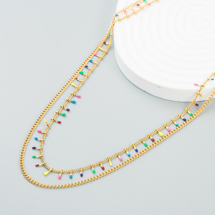 Kreative doppellagige kontrastfarbene Halskette aus Edelstahl im Großhandel
