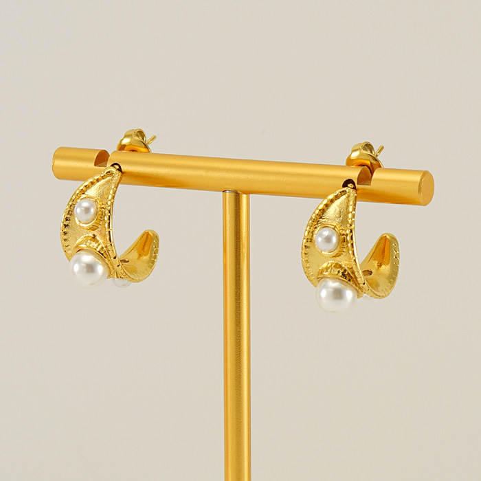 1 Paar Ohrstecker im Vintage-Stil mit einfarbiger Beschichtung und Inlay aus Edelstahl mit künstlichen Perlen und 18 Karat vergoldet