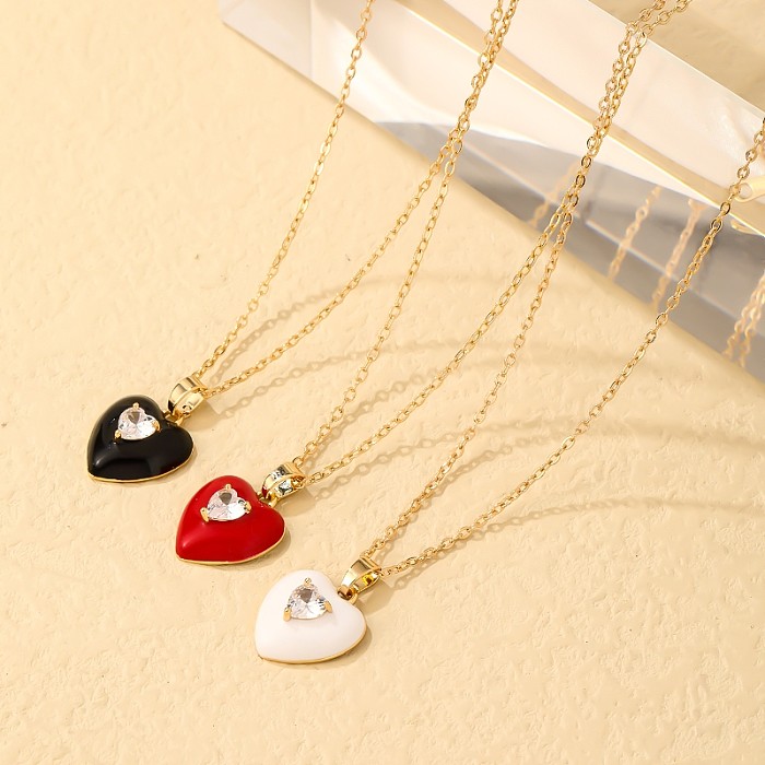 Cute Sweet Korean Style Heart Shape Stainless Steel  Zircon Pendant Necklace In Bulk