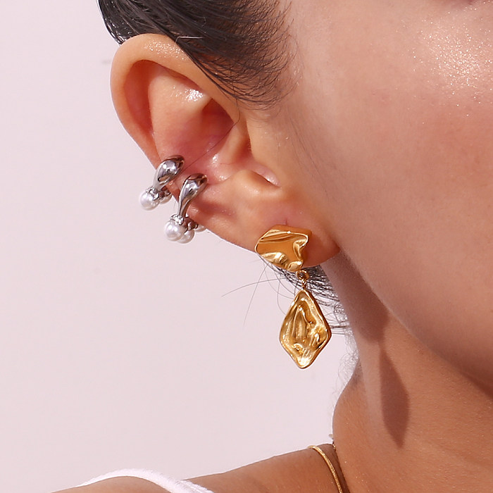 1 paire de boucles d'oreilles pendantes en acier inoxydable, Style Simple, Style classique, plaqué géométrique, plaqué or 18 carats