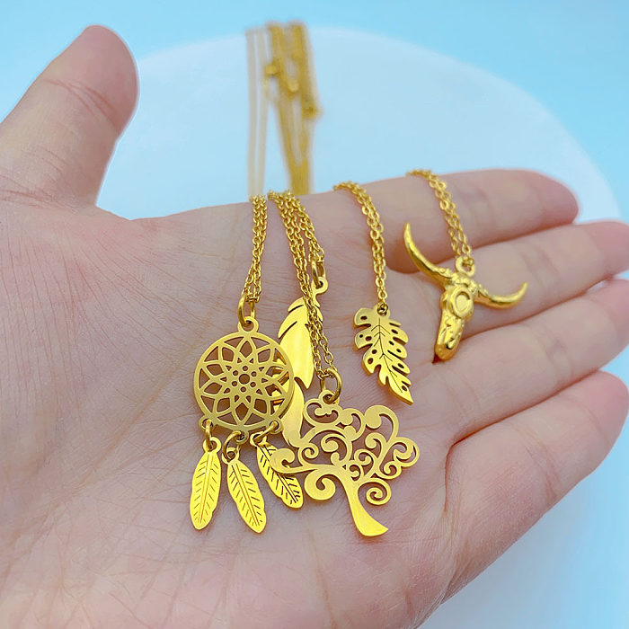 Wholesale Simple Style Dreamcatcher Plant Stainless Steel Pendant Necklace