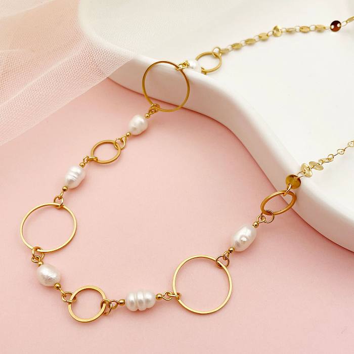 Bohemian Printing Stainless Steel  Pearl Plating Necklace 1 Piece