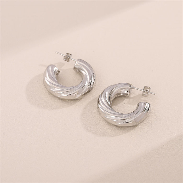 1 paire de clous d'oreilles en acier inoxydable, Style Simple, en forme de C