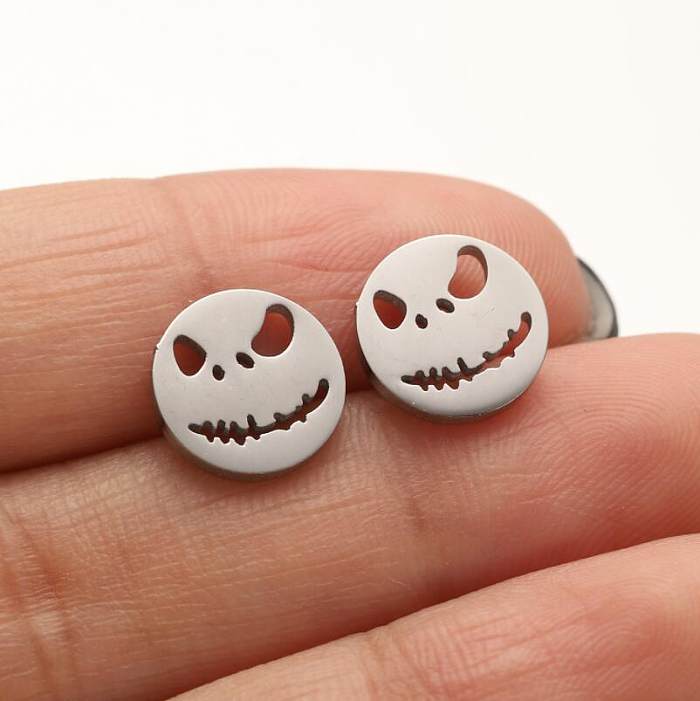 1 Pair Funny Simple Style Cool Style Smiley Face Plating Hollow Out Stainless Steel  Ear Studs